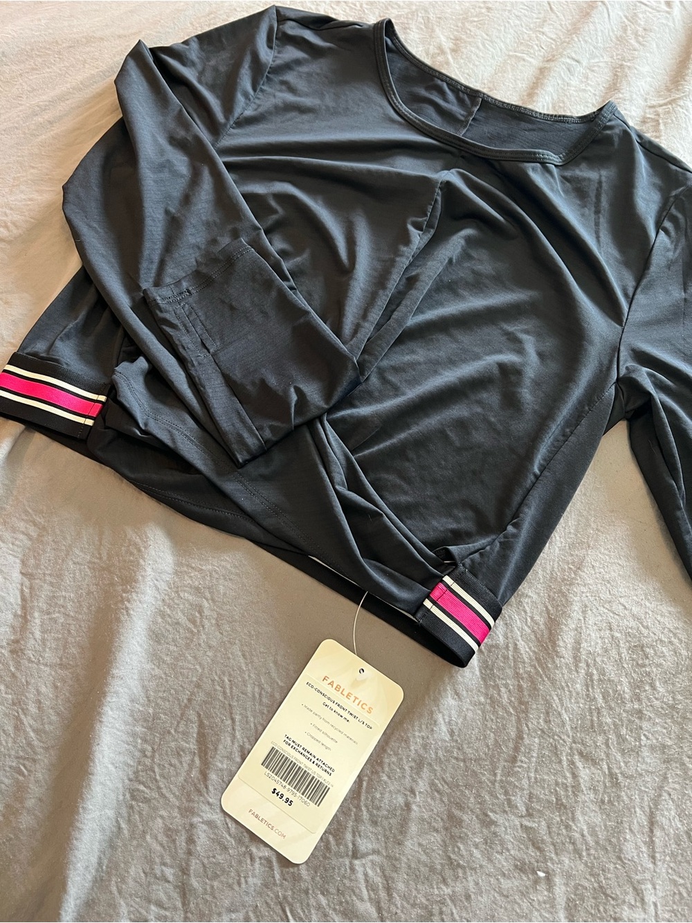 Fabletics Black Long Sleeve Performance Top with Pink Stripe Trim